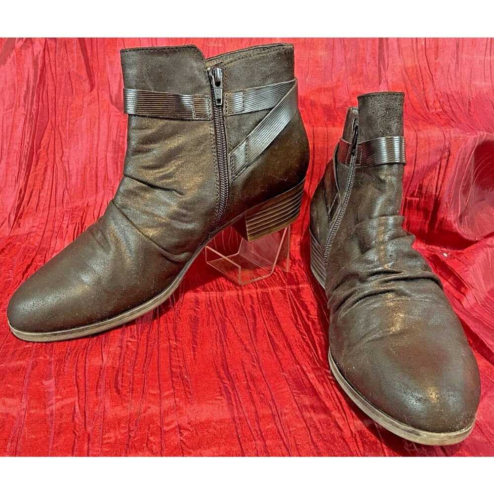 Womens Kim Rogers Black Side Zip Ruched Slouch Ankle Booties Boots sz 10